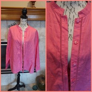 Sigrid Olsen XL Linen Pink Button Down Shirt!